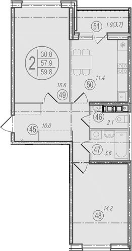 2-комн.кв., 58 м², этаж 2