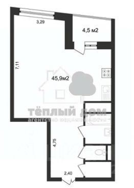 1-комн.кв., 57 м², этаж 2