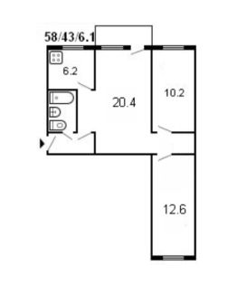 3-комн.кв., 58 м², этаж 2