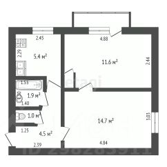 2-комн.кв., 39 м², этаж 4