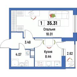 1-комн.кв., 35 м², этаж 8