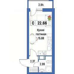 студия, 23 м², этаж 9