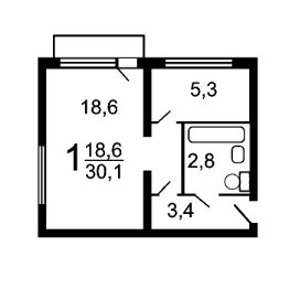 1-комн.кв., 32 м², этаж 2