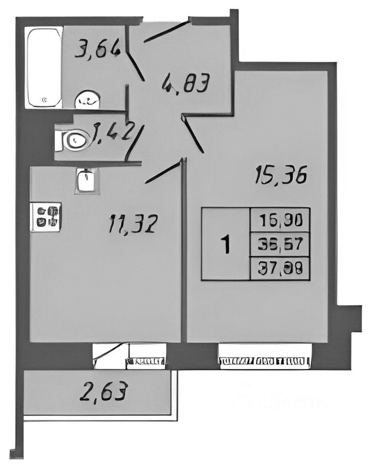 Планировка этой квартиры по данным Циан