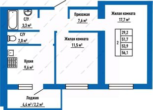 2-комн.кв., 54 м², этаж 5