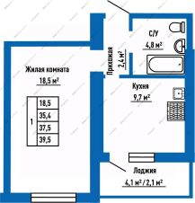 1-комн.кв., 38 м², этаж 15