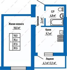 1-комн.кв., 38 м², этаж 16