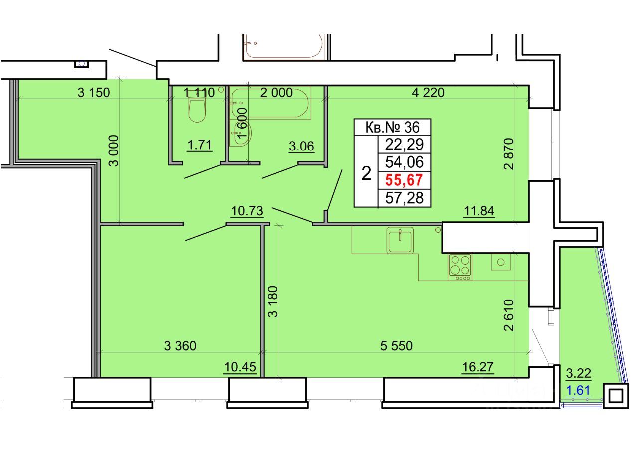 Купить двухкомнатную квартиру 55,7м² ул. Скворцова, 2, Кострома,  Костромская область - база ЦИАН, объявление 299463834