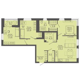 3-комн.кв., 95 м², этаж 21