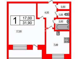 1-комн.кв., 32 м², этаж 12