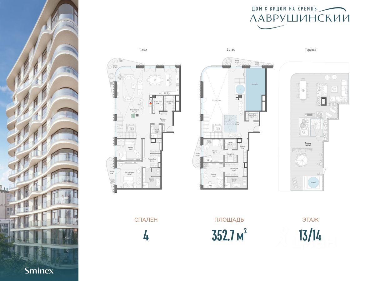 Продажа четырехкомнатной квартиры 352,7м² Москва, Лаврушинский жилой  комплекс, м. Третьяковская - база ЦИАН, объявление 298076623