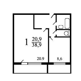 1-комн.кв., 43 м², этаж 11