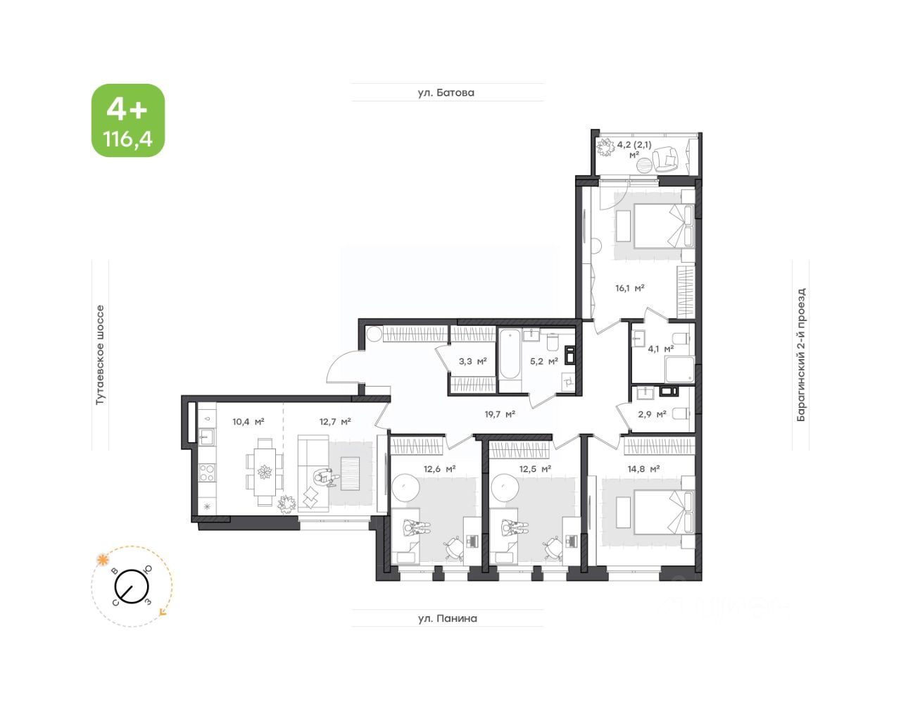 Продается5-комн.квартира,116,4м²