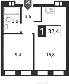 1-комн.кв., 33 м², этаж 6