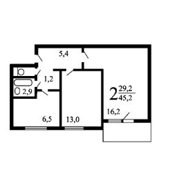 2-комн.кв., 45 м², этаж 12