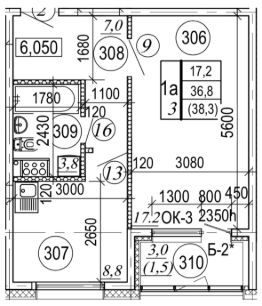 1-комн.кв., 38 м², этаж 3