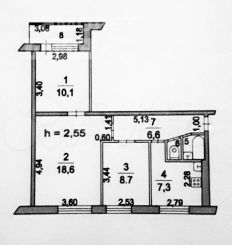 3-комн.кв., 55 м², этаж 9