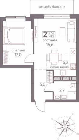 2-комн.кв., 42 м², этаж 10