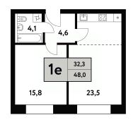 2-комн.кв., 48 м², этаж 21