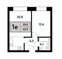 2-комн.кв., 43 м², этаж 3
