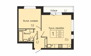 1-комн.кв., 46 м², этаж 3