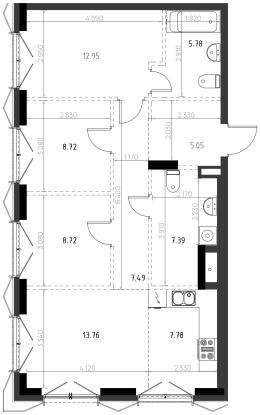 3-комн.кв., 78 м², этаж 2