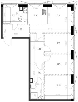 3-комн.кв., 75 м², этаж 9