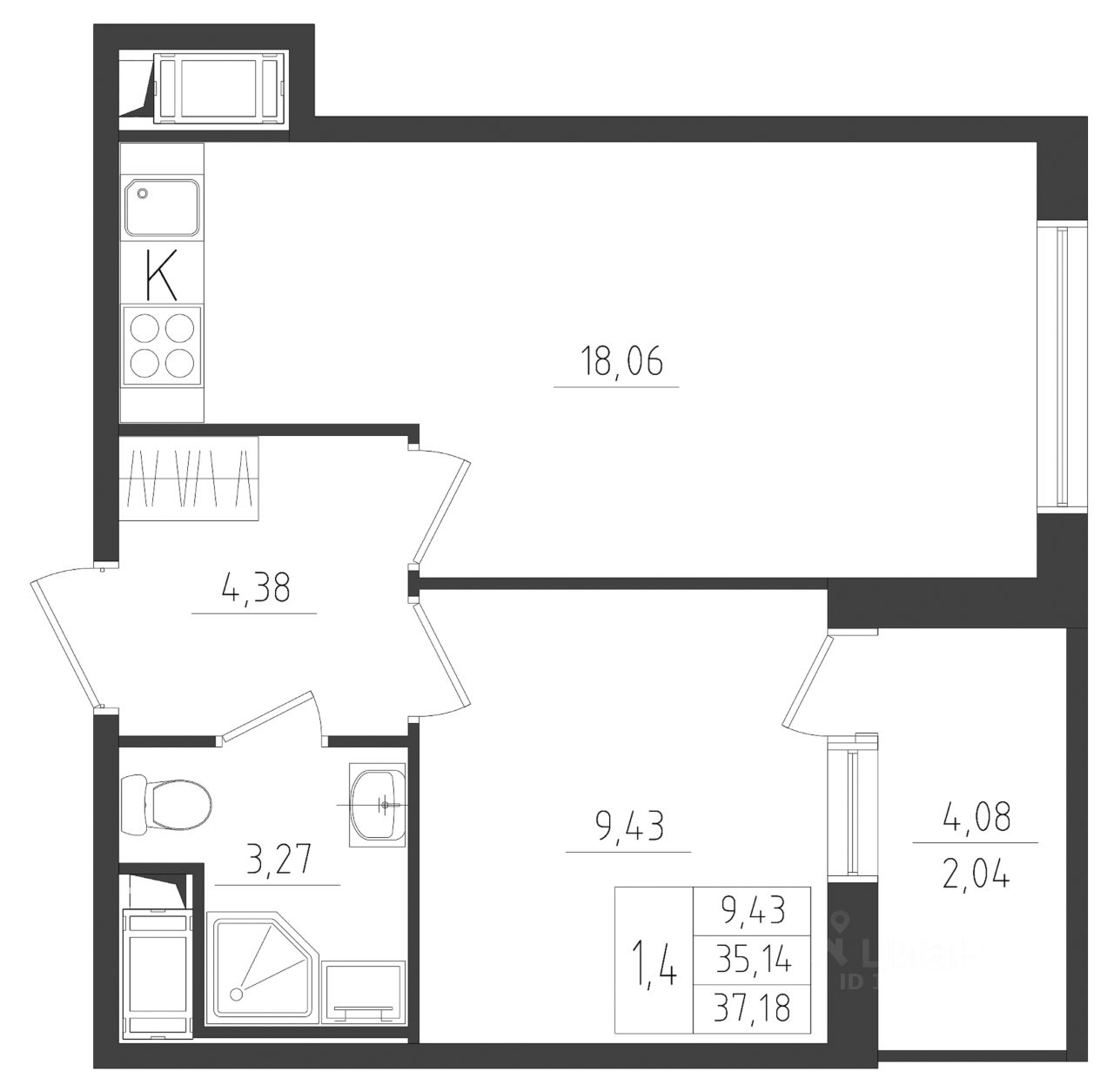 Продается2-комн.квартира,37,22м²