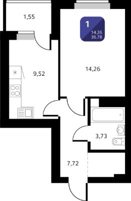 1-комн.кв., 37 м², этаж 3