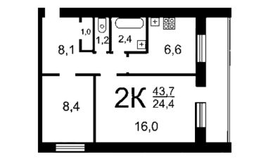 2-комн.кв., 43 м², этаж 5