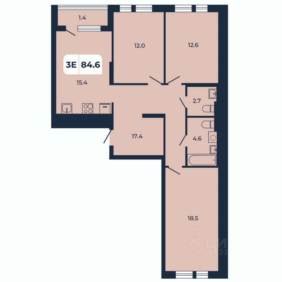 3-комн.кв., 84,6 м², 9/17 этаж