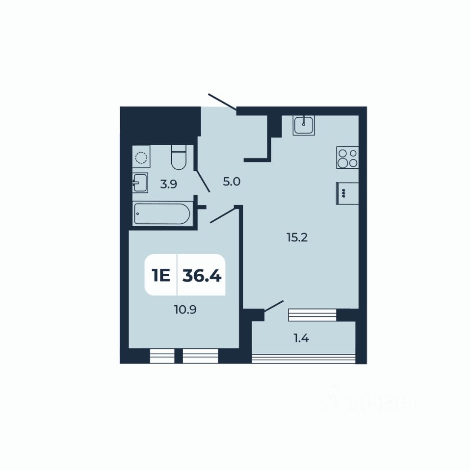 1-комн.кв., 36,4 м², 13/17 этаж