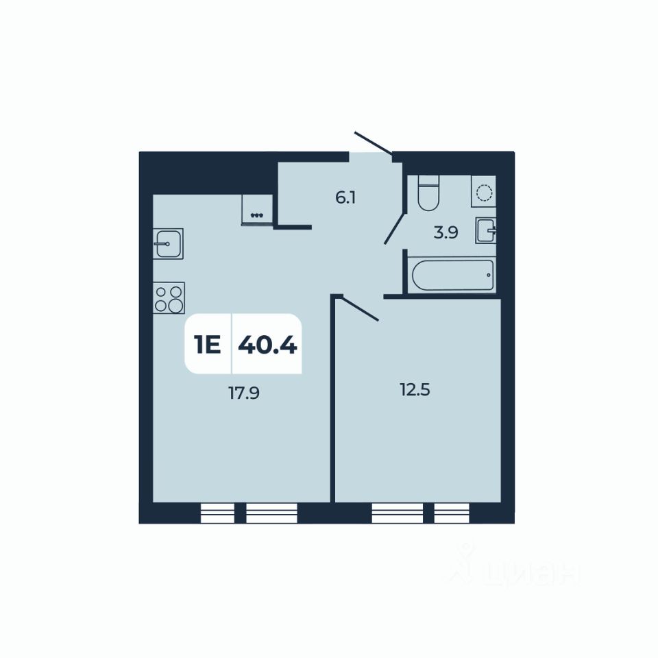 1-комн.кв., 40,4 м², 3/17 этаж