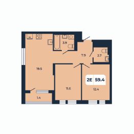 2-комн.кв., 59 м², этаж 14