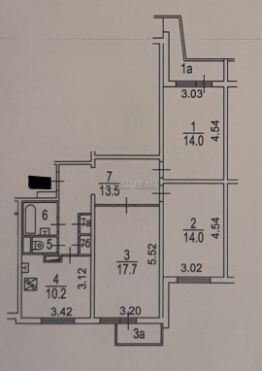 3-комн.кв., 74 м², этаж 3