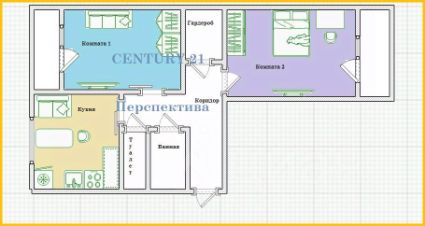 2-комн.кв., 74 м², этаж 5