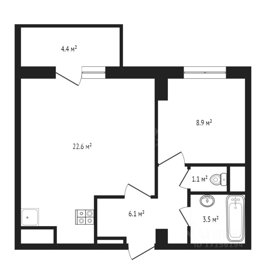 Продажа однокомнатной квартиры 43м² ул. Парада Победы, 9, Тюмень, Тюменская  область - база ЦИАН, объявление 299685934