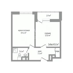 1-комн.кв., 45 м², этаж 2