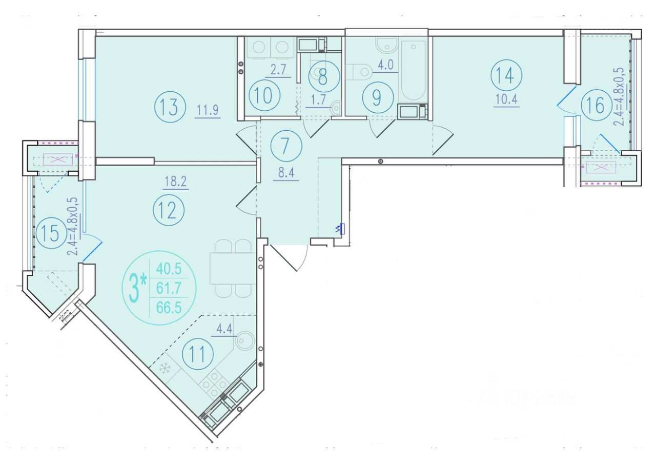 Купить трехкомнатную квартиру 66,5м² Благодатная ул., 164, Ростов-на-Дону,  Ростовская область - база ЦИАН, объявление 291901524