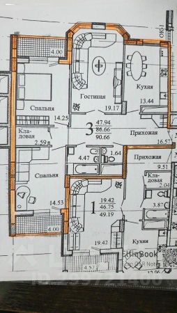 3-комн.кв., 88 м², этаж 10