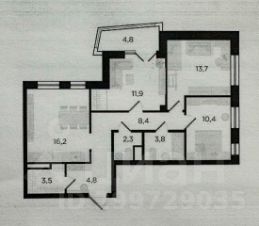 3-комн.кв., 78 м², этаж 21