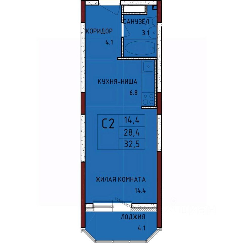 Продажа квартиры-студии 32,5м² Тульская область, Тула муниципальное  образование, Осиновая Гора село, Левобережный микрорайон - база ЦИАН,  объявление 299733727