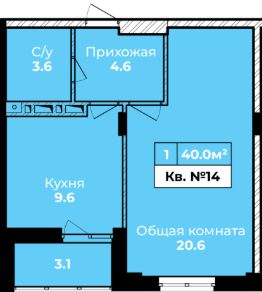 1-комн.кв., 40 м², этаж 9