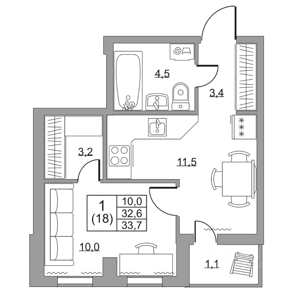 Продаю однокомнатную квартиру 33,7м² Ленинградская область, Всеволожский  район, Имени Свердлова пгт, Ермак жилой комплекс, м. Рыбацкое - база ЦИАН,  объявление 299737928