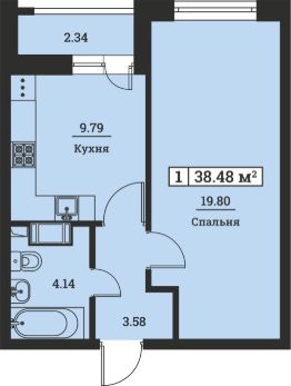 1-комн.кв., 38 м², этаж 14
