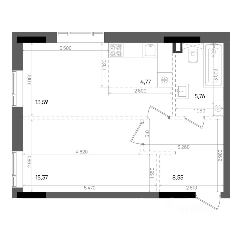 Продажа двухкомнатной квартиры 48м² Казань, Татарстан респ., Вознесенский  Квартал жилой комплекс, м. Горки - база ЦИАН, объявление 299749033