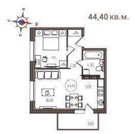 2-комн.кв., 44 м², этаж 9