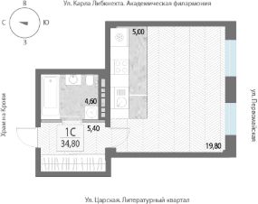 1-комн.кв., 35 м², этаж 4