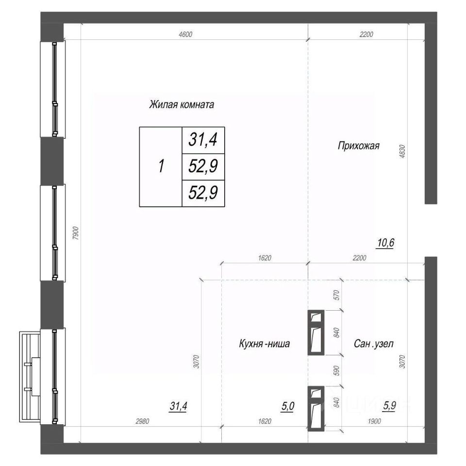 Купить двухкомнатную квартиру 52,9м² ул. Невельского, Владивосток,  Приморский край - база ЦИАН, объявление 299760585