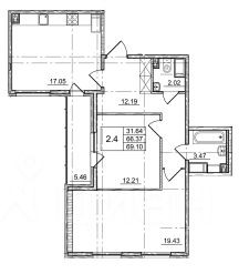 2-комн.кв., 72 м², этаж 23